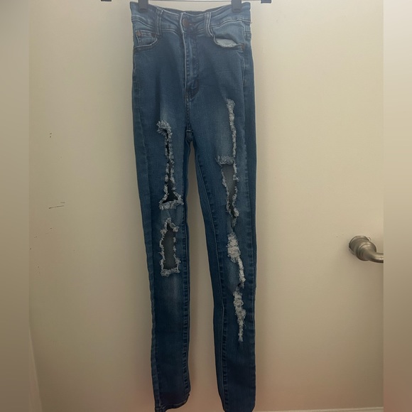 Fashion Nova Denim - Dark wash high waisted distress jeans
